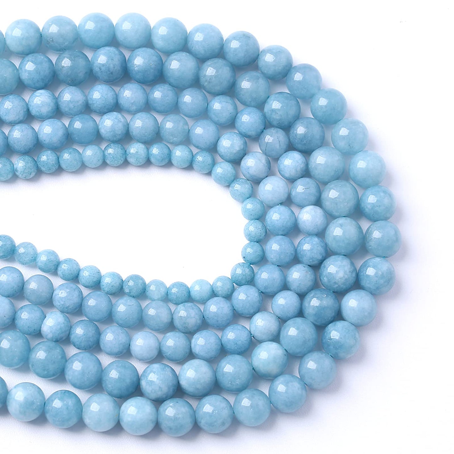 75PCS 10MM Blue Aquamarine Jade Loose Beads for Jewelry Making DIY Bracelet 2 Strands
