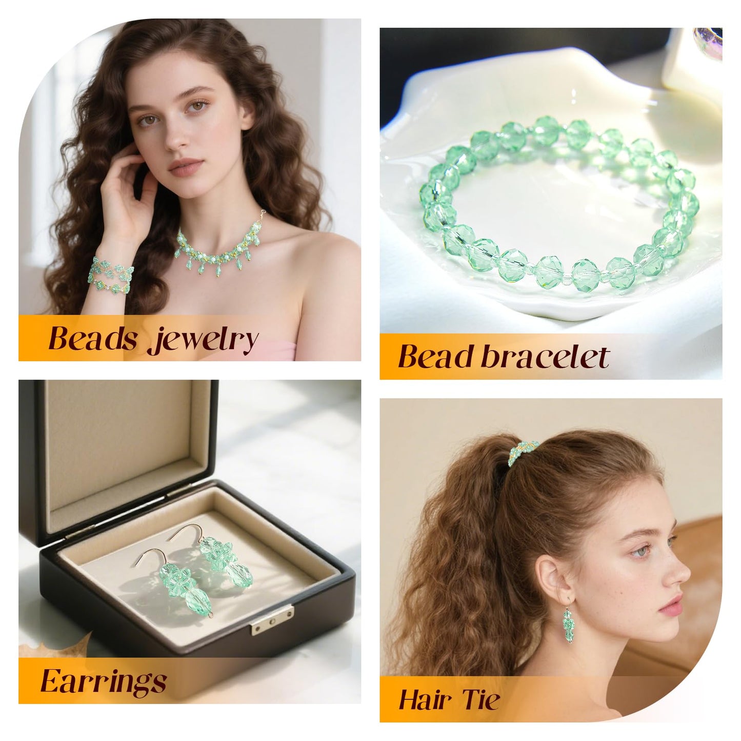 Laopottbeads 1500 Pcs Crystal Glass Beads for Jewelry Making – 12 Styles Bicone, Rondelle, Cube, Teardrop & 3mm Spacer Beads, DIY Bracelet Necklace Earring Craft Kit(Peppermint Green)