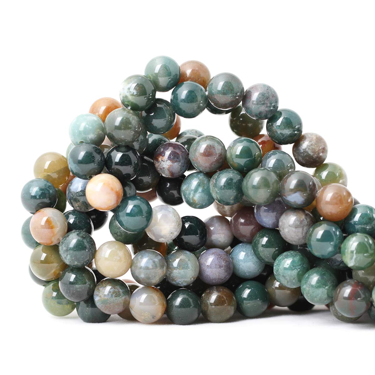 CHEAVIAN 35PCS 10mm Natural Indian Agate Gemstone Round Loose Beads for Jewelry Making DIY 1 Strand 15"