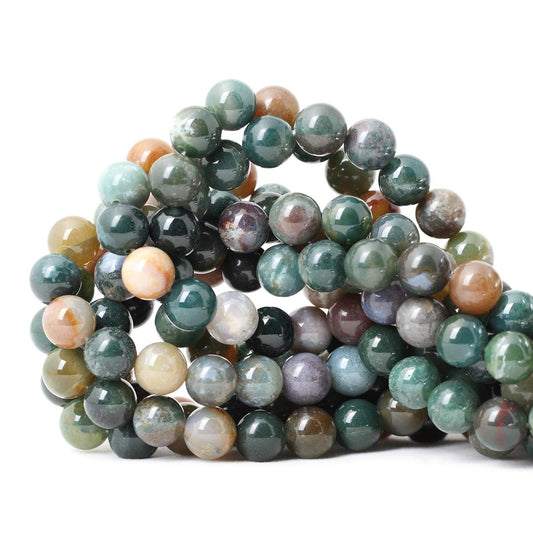 CHEAVIAN 35PCS 10mm Natural Indian Agate Gemstone Round Loose Beads for Jewelry Making DIY 1 Strand 15"