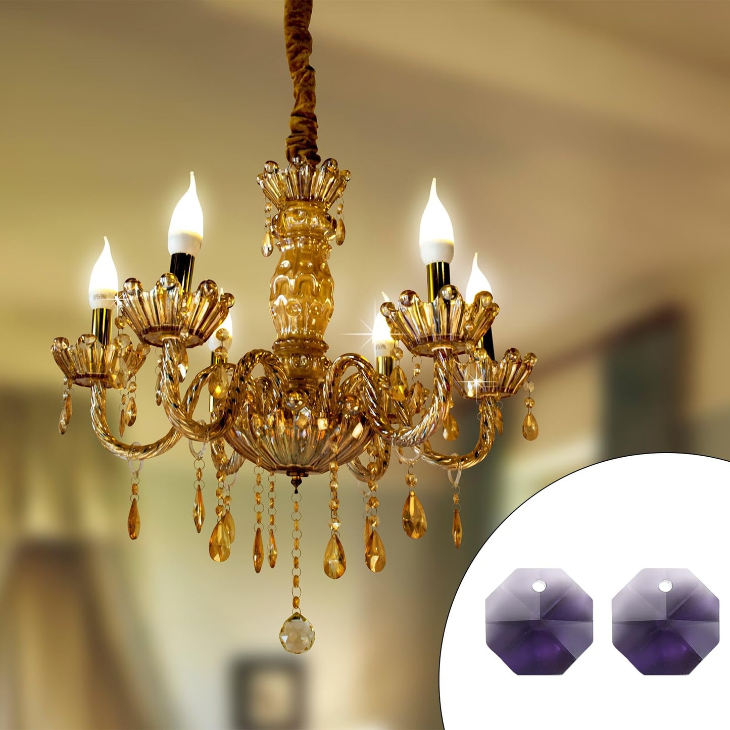 uxcell 50Pcs 1 Hole Crystal Octagon Beads, 12mm K9 Glass Hanging Chandelier Beads Prisms Parts for Crystal Chandeliers Lamp Hanging Pendant Jewelry DIY Craft, Violet