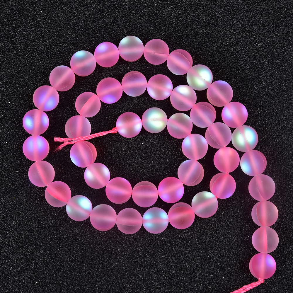 Asingeloo 60PCS 6mm Natural Light Pink Mystic Aura Quartz Gemstone Frosted Matte Titanium Round Loose Spacer Beads 15 inch Full Strand Crystal Healing Power Quartz