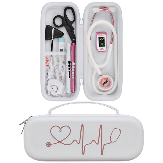 BOVKE Stethoscope Case for 3M Littmann Classic III Monitoring, Lightweight II S.E, MDF Acoustica Stethoscopes, Extra Room fits Nurse Accessories Medical Equipment and Nursing School Essentials, White