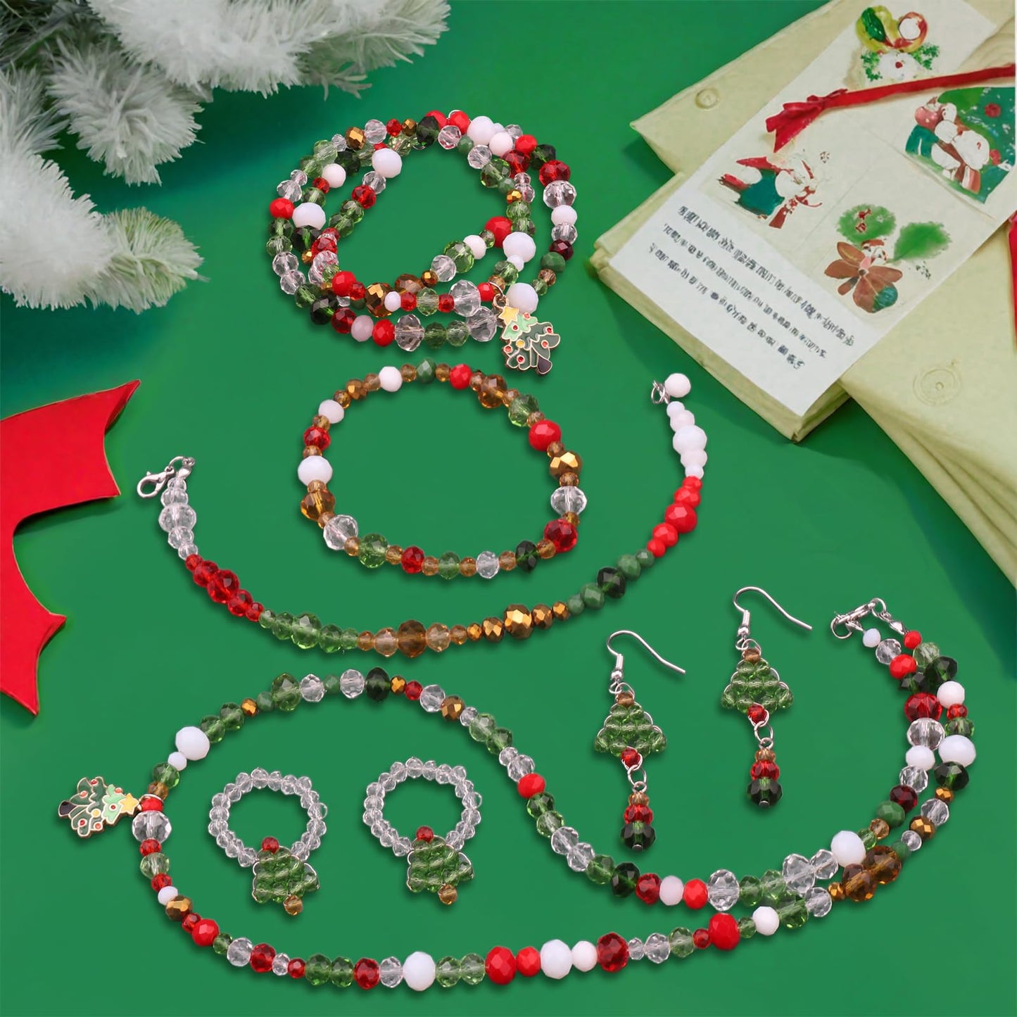 KINGSHINE 1000pcs Christmas Glass Beads for Jewelry Making Briolette Rondelle Beads Assorted Crystal Beads Loose Spacer Bead for DIY Crafts Bracelets Necklaces Earrings and Christmas Decorations