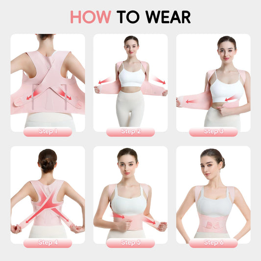 babaka Posture Corrector for Women, Invisible Lightweight Adjustable Back Brace for Upper and Lower Back Pain Relief, Hunchback, Hump, Scoliosis, Thoracic, Spine Corrector Under Clothes (Pink, Medium, Waist: 29''-35'')