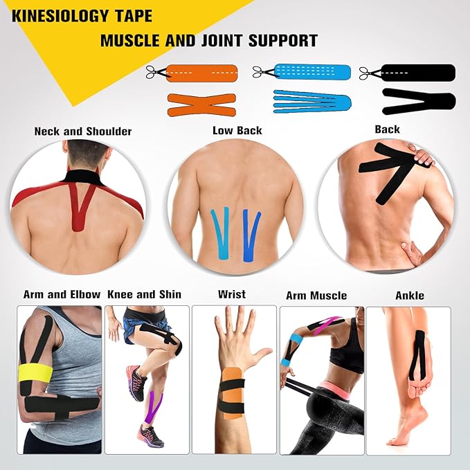 Pro Kinesiology Tape Precut Bulk, 115Ft Athletic Tape for Muscle Joint Support, 140 Strips for Knee Wrist Back Shoulder, Blue