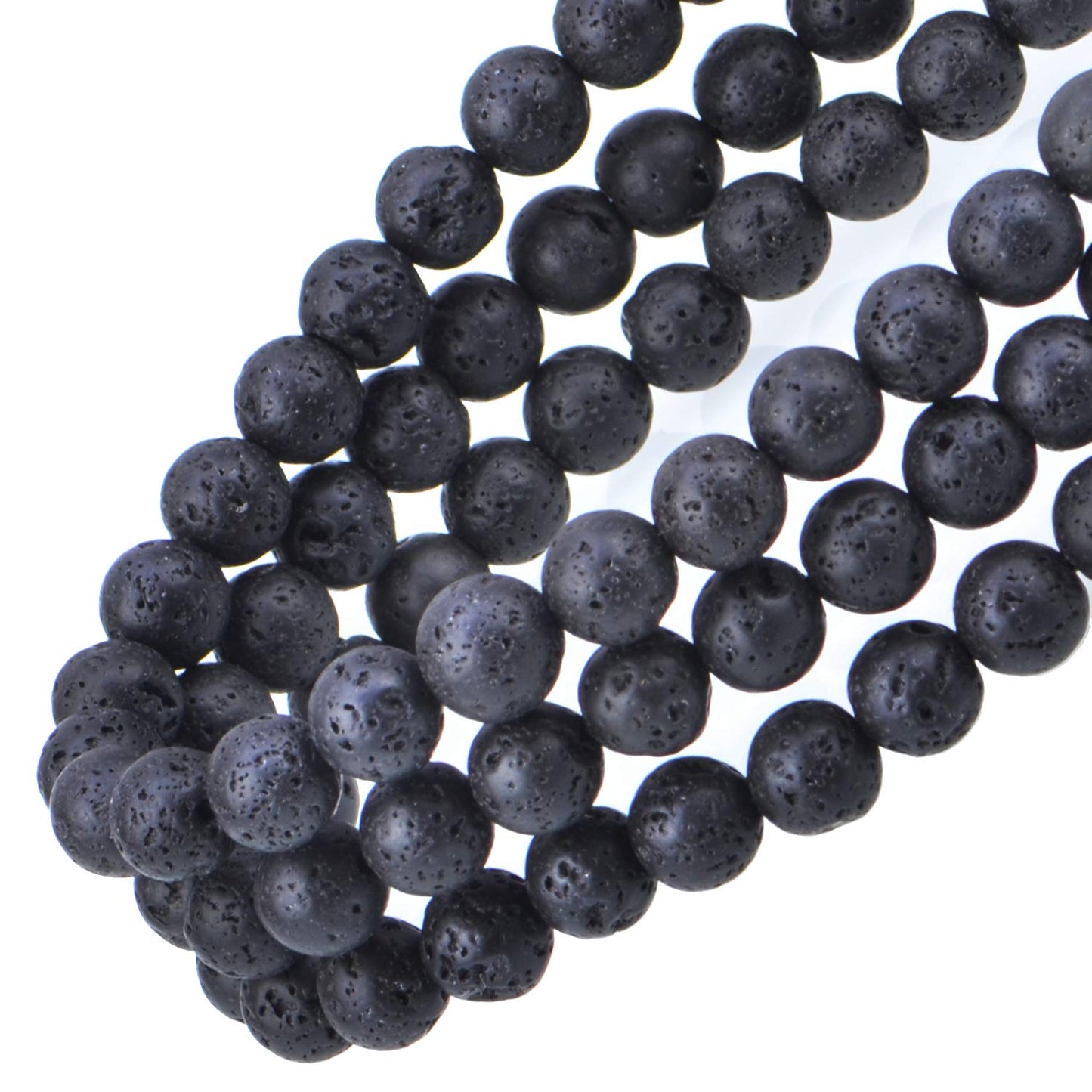 100Pcs Natural Crystal Beads Stone Gemstone Round Loose Energy Healing Beads with Free Crystal Stretch Cord for Jewelry Making (Black Lava, 8MM)