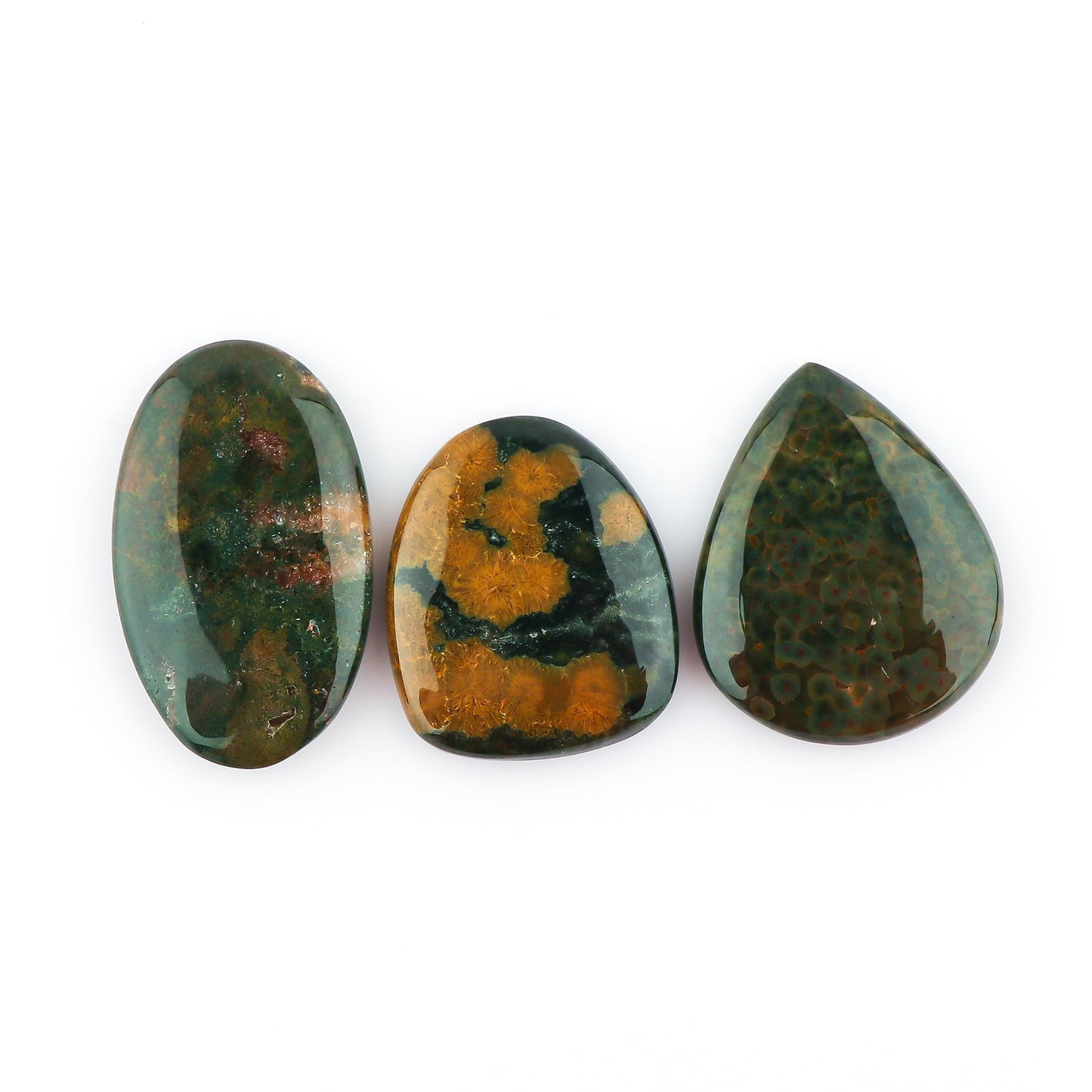 CRYSTALIS 3pcs, 25mm+ Natural Ocean Jasper Loose Gemstone Wholesale Bulk Cabochons Jewelry Making Supply, Chakra & Healing Polished Stones, Wire Wrapping, DIY, Gem Collection