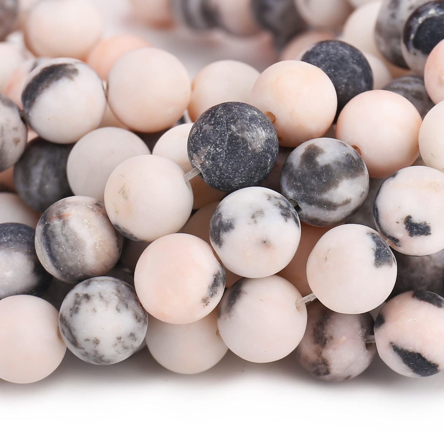 Natural Matte Pink Zebra Jasper Beads, 8MM Round Frosted Unpolished Loose Gemstone Beads for Bracelet Necklace Jewelry Making, Energy Stone Healing Power with Stretch Beading Cord