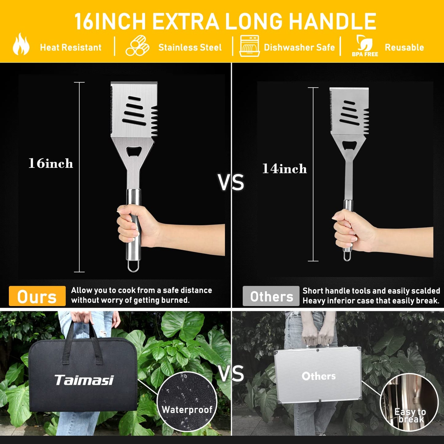 34Pcs Grill Accessories Grilling Gifts for Men, 16 Inches Heavy Duty BBQ Accessories, Stainless Steel BBQ Tools with Thermometer, Grill Mats for Backyard, BBQ Set for Men Women