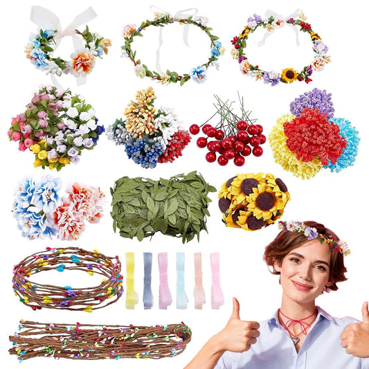 INFUNLY 261pcs/Set DIY Flower Crowns Making Kit Handmade Floral Crown Garland Kit Make Your Own Flower Wreath Bridal Shower Wreaths Gift for Women Wedding Home Decor