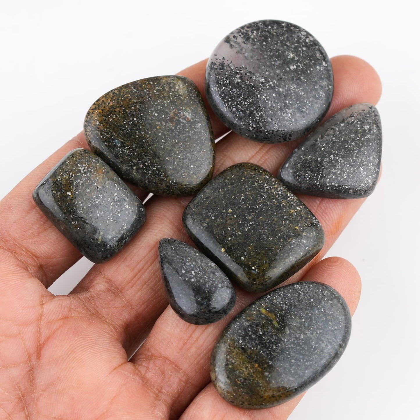 GemSymphony Natural Black Sunstone Gemstone Cabochon Pack of 3 Mixed Shapes – Polished Crystal Stones for Jewelry Making Supply, Healing, Reiki & DIY Crafts, Natural Gem Cab Set for Wire Wrapping (10-20 mm)