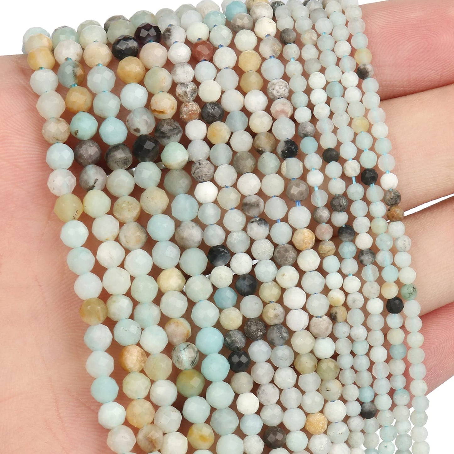 Song Xi 180pcs 2mm Natural Amazonite Gemstone Beads Faceted Round Loose Stone Beads for Jewelry Making