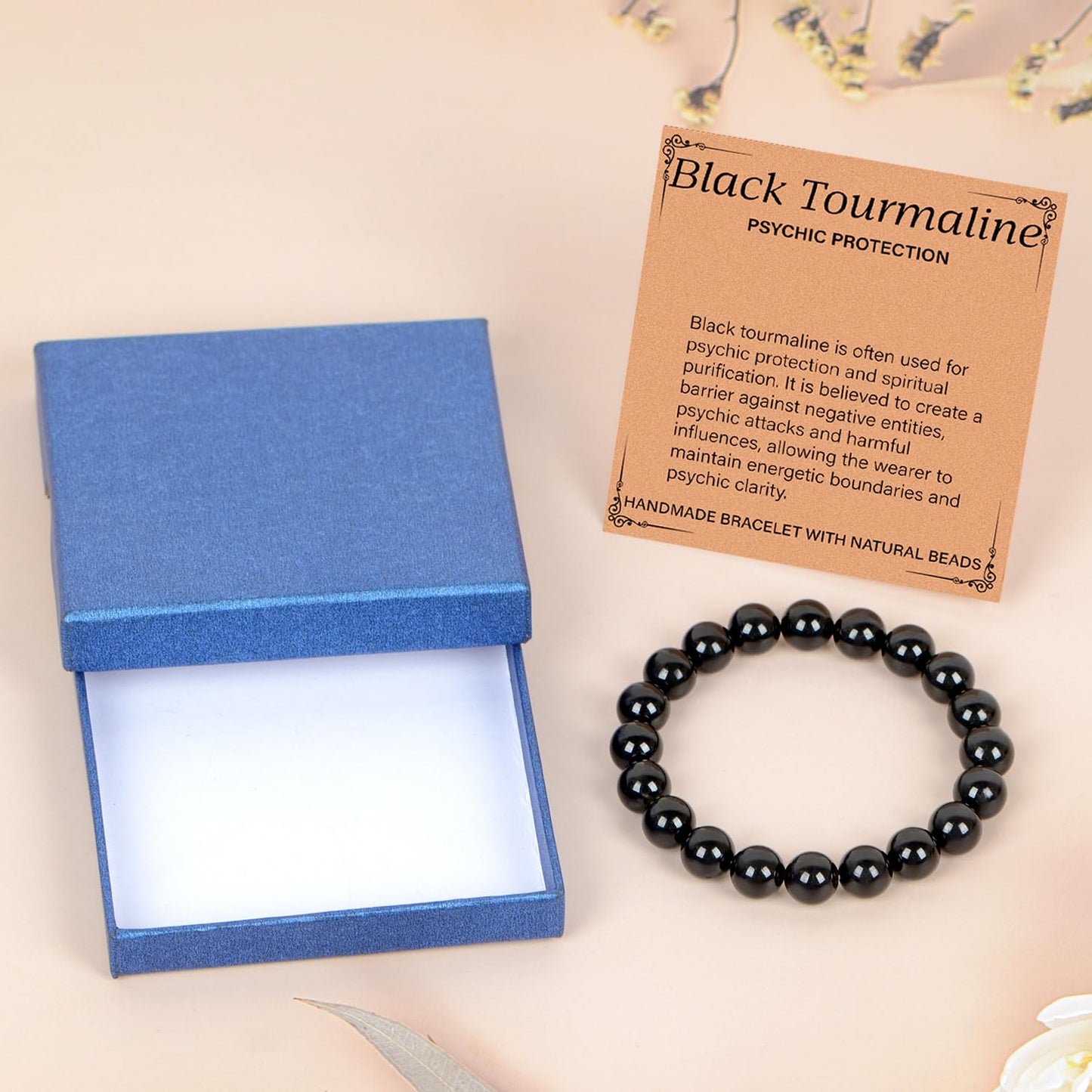 LPBeads Handmade Natural Gemstone Stretch Elastic 10mm Black Tourmaline Bracelet Healing Crystal Round Stone Beads Jewelry Gifts for Women Men