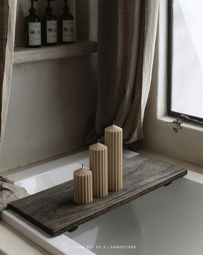 LAWA Ribbed Peak Pillar Candle - Large Beautiful Handmade Pillar Scented Soy Wax Candle Elegant Bubble Aesthetic Candle Housewarming Gift Home Room Shelf Decor Idea Sandstone (Small)