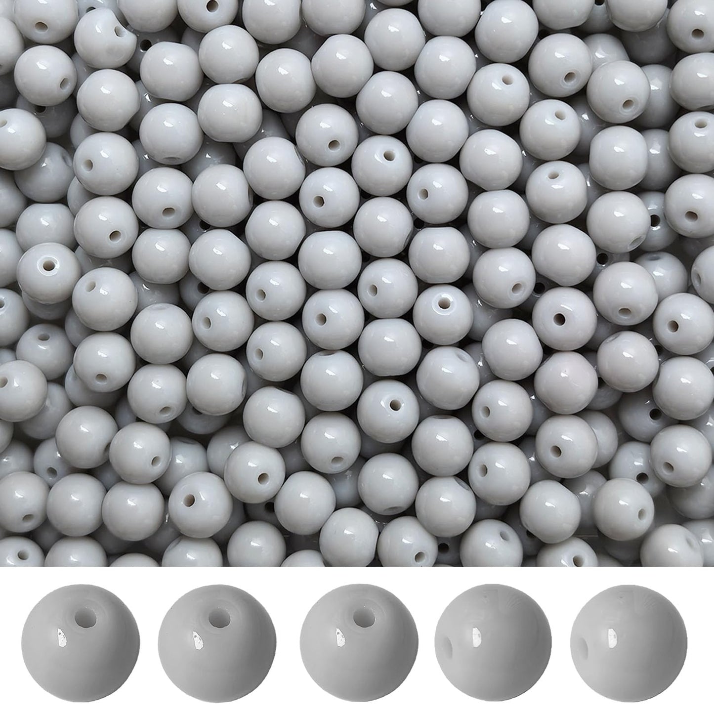 PAMIR TONG 400pcs 8mm Round Glass Beads for Bracelet Pretty Smooth Loose Beads for Necklace-Earring-Jewelry Making and DIY Crafts (Gray)