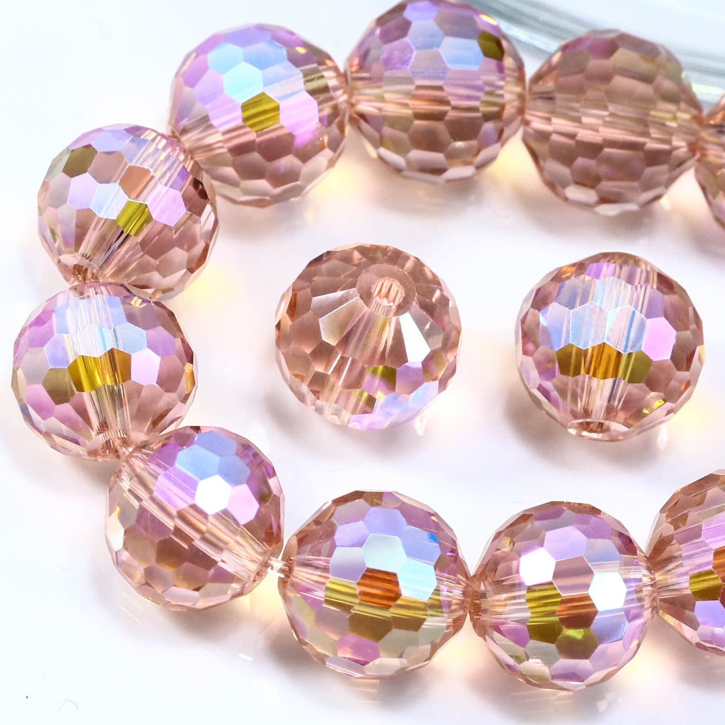 Dowarm 10MM Round Crystal Beads for Jewelry Making, Faceted Glass for Crafts, Bracelet, Wind Chimes, Suncatcher - Rondelle Spacer, Loose Gemstones, 50PCS, Vintage Rose Paradise