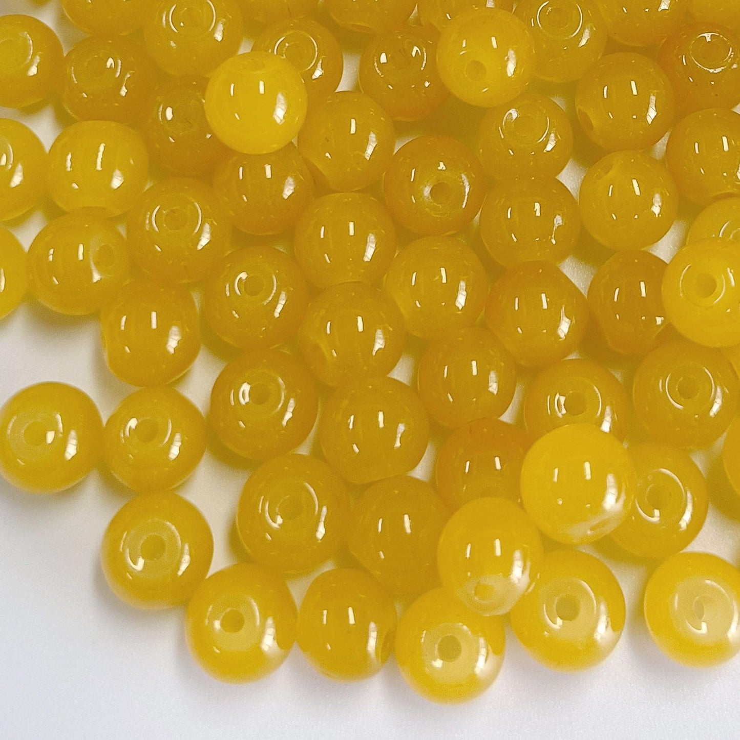 200PCS Glass Beads 8mm Glass Beads for Bracelets Necklaces Jewelry Making DIY Crafts (Pure Yellow)