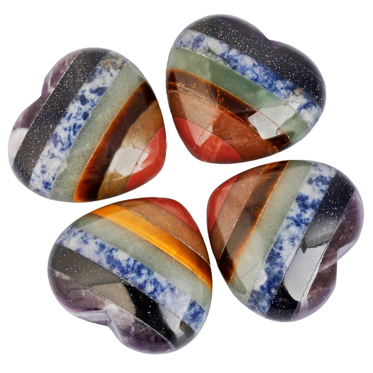 rockcloud Healing Crystal 1.6 inch Rainbow Heart Love Carved Palm Worry Stone Chakra Reiki Balancing