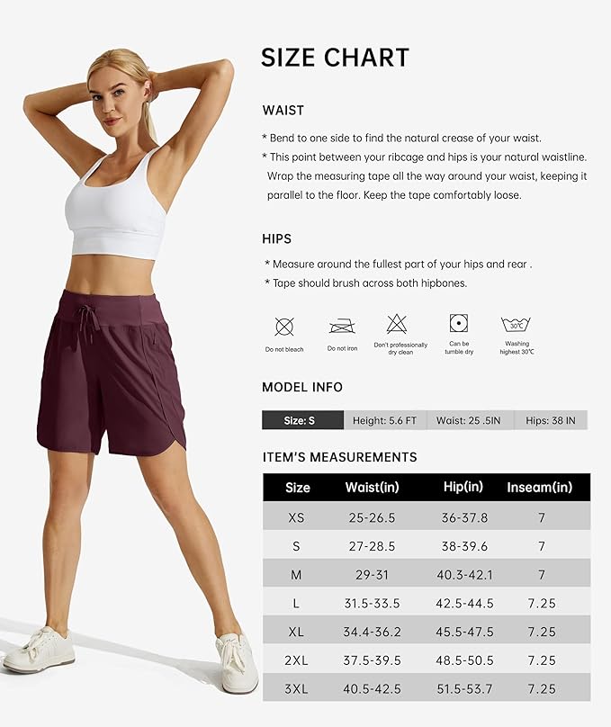 Willit Women's 7" Athletic Running Shorts Long Workout Hiking Shorts Quick Dry High Waisted Active Zipper Pocket(Small)