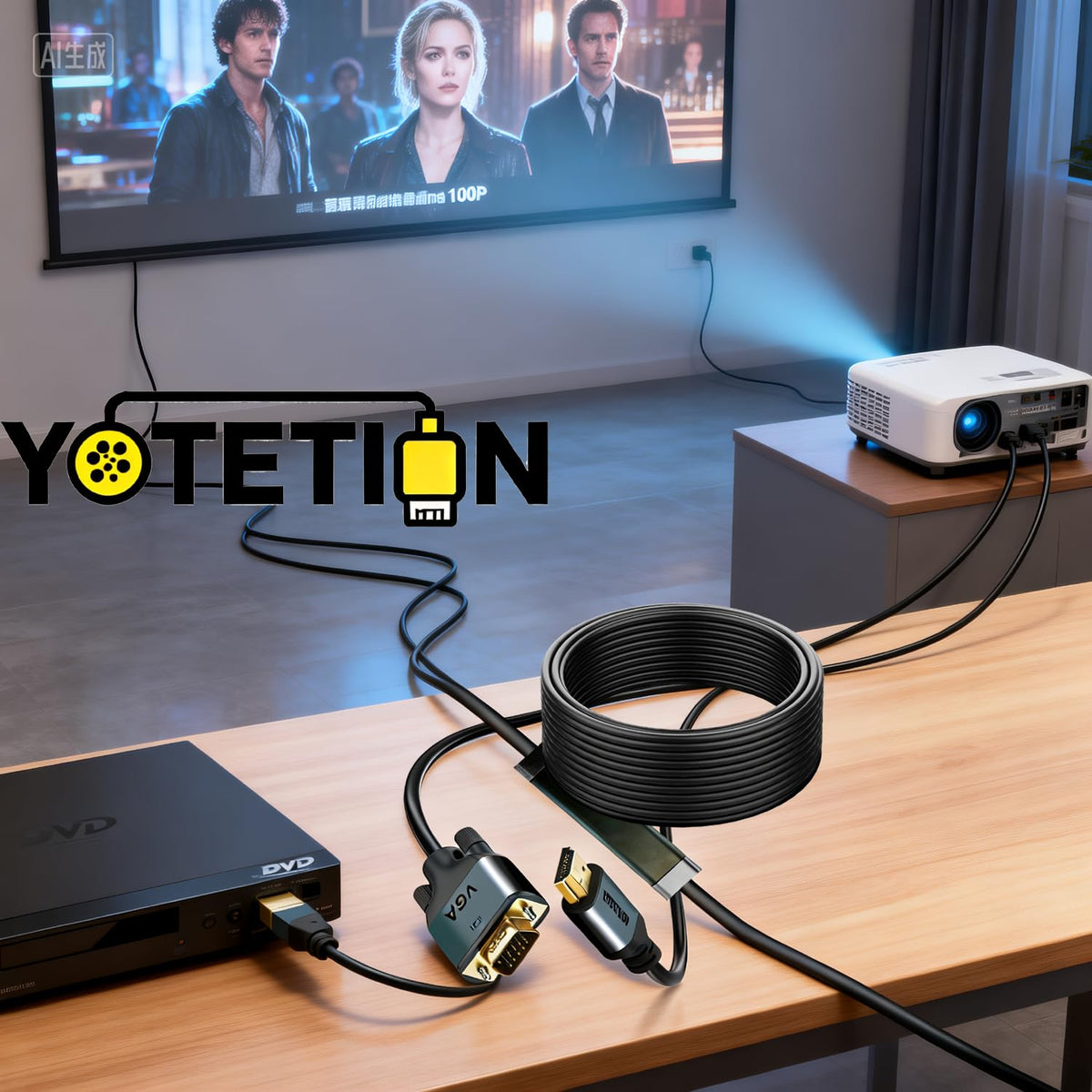 YOTETION 30FT HDMI to VGA Cable with IC, Gold-Plated HDMI to VGA Compatible for Computer, Desktop, Laptop, PC, Monitor