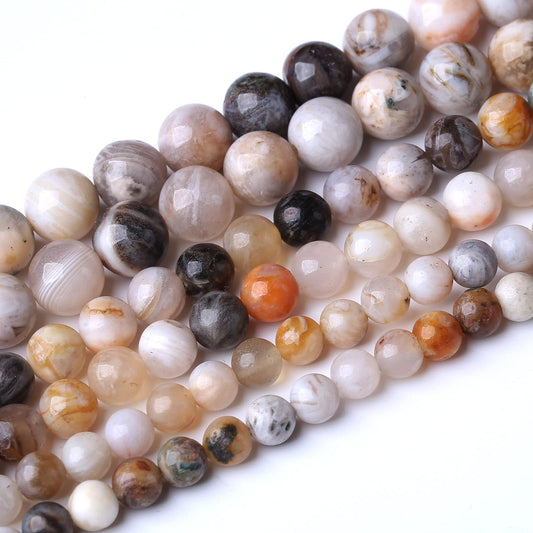 36PCS 10MM Natural Bamboo Leaf Agate Stone Beads Energy Healing Beads for DIY Jewelry Bracelet Necklace Making for Jewelry Making15Inch…