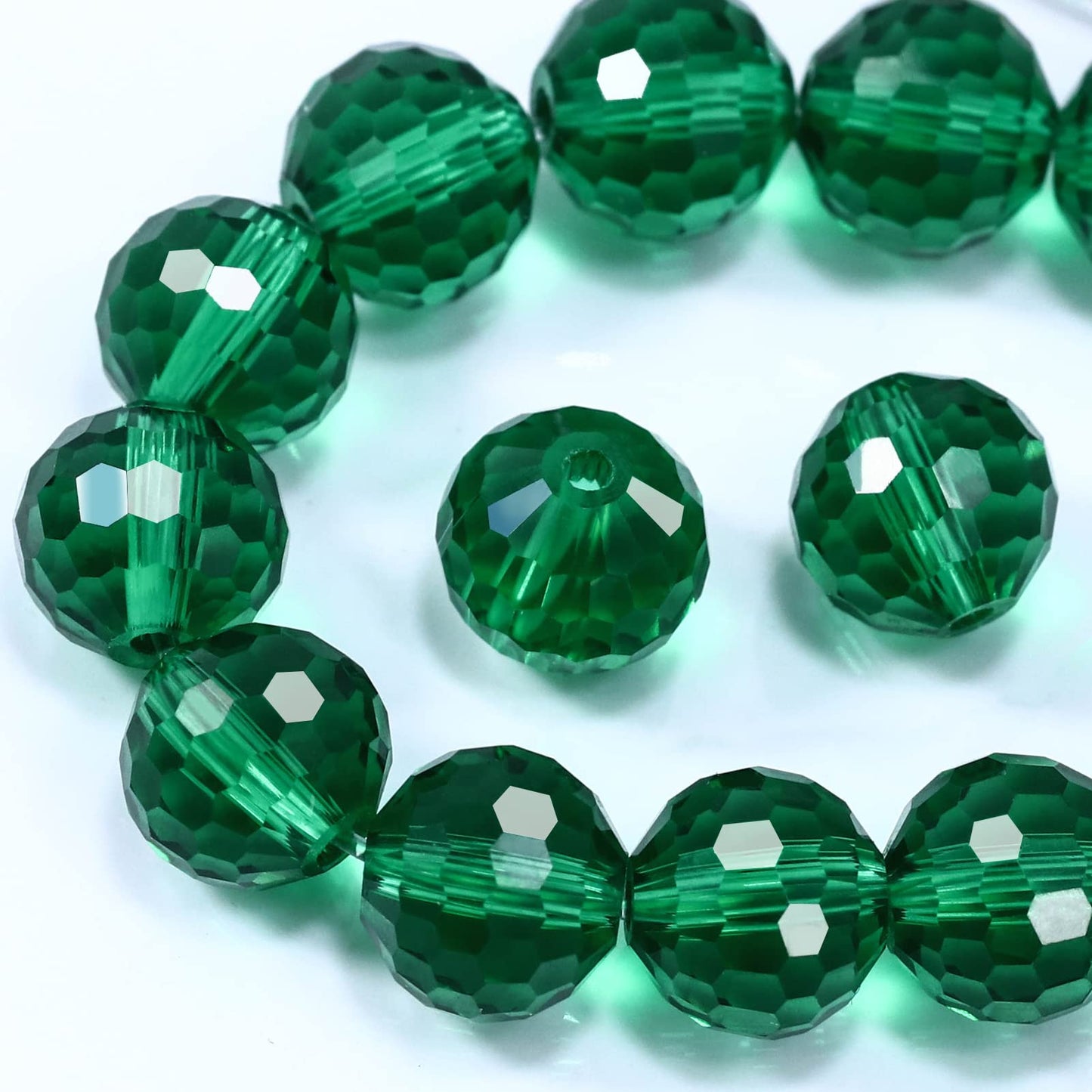 Dowarm 10MM Round Crystal Beads for Jewelry Making, Faceted Glass for Crafts Bracelet Wind Chimes Suncatcher, #5003 Rondelle Spacer, Loose Gemstones, 50PCS, Malachite Green