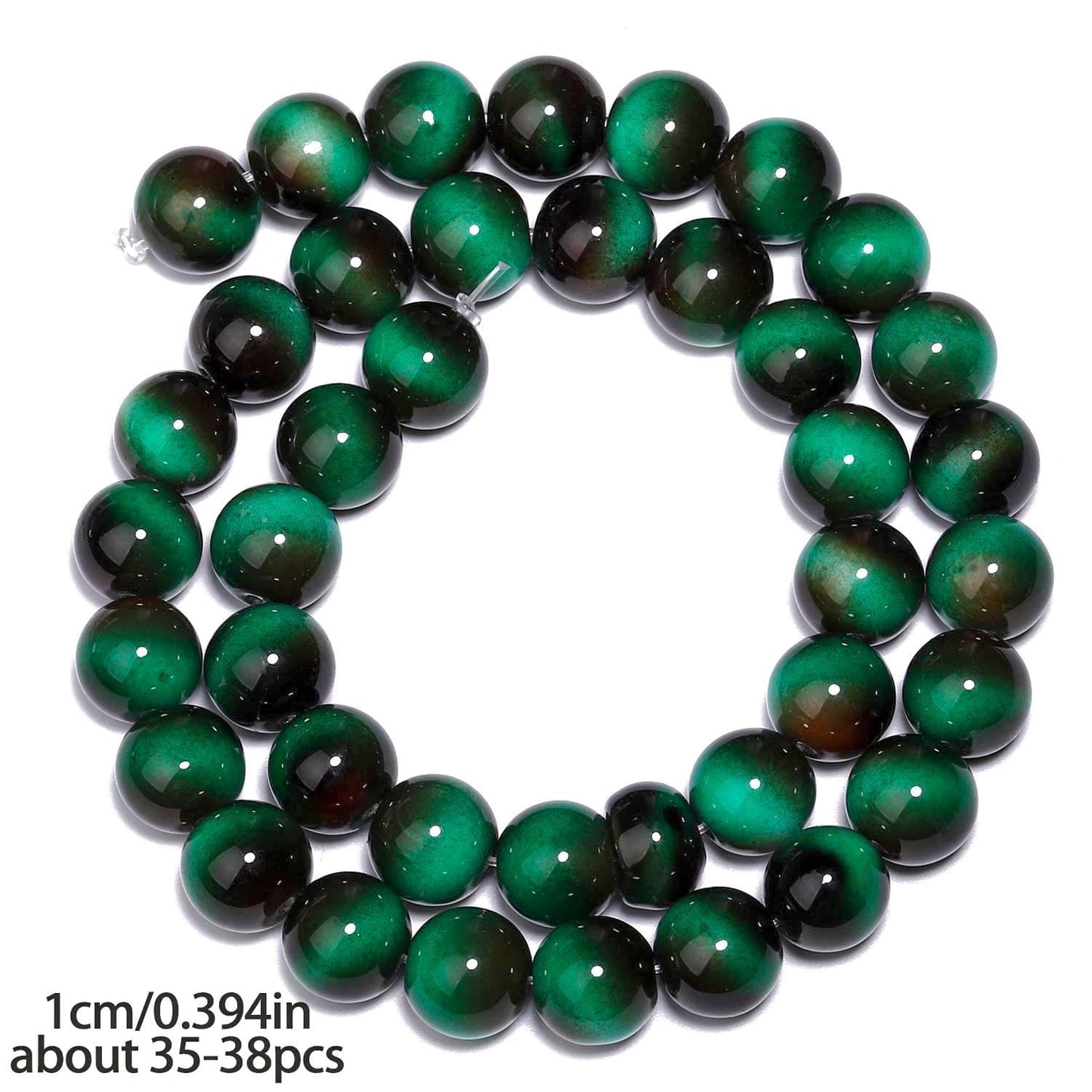 Song Xi 38PCS 10mm Green Tiger Eye Gemstone Beads for Jewelry Making, Round Smooth Glass Beads for DIY Bracelet Necklace Earring Keychain, Arts and Crafts, for St. Patrick's Day Wedding Birthday