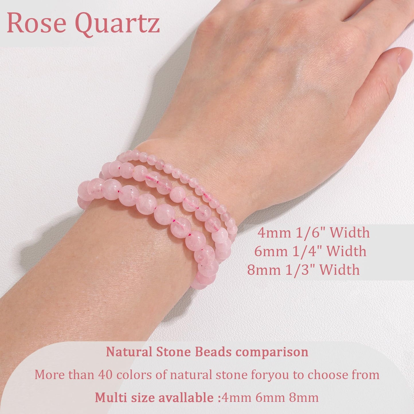 Vinswet Healing Crystal Bracelets for Women Men 6mm Rose Quartz Natural Stone Beaded Stretch Bracelet Handmade Gemstone Reiki Spiritual Jewelry Gifts