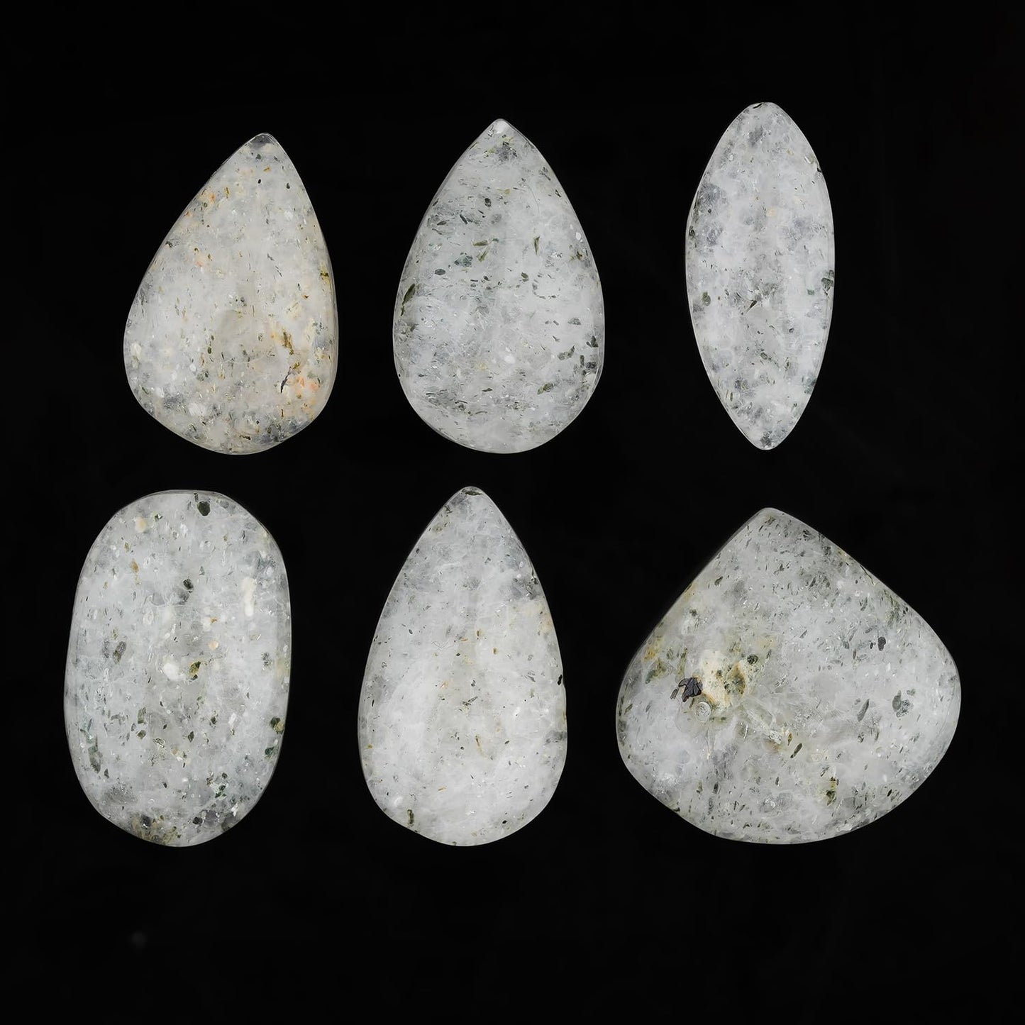 ColouredRocks (6pcs.) DOTTED QUARTZ, Natural Cabochon Crystals, Loose Gemstone, Wholesale Polished Supply, Jewelry Making, DIY Craft, Gem Collection (18-25 mm size)