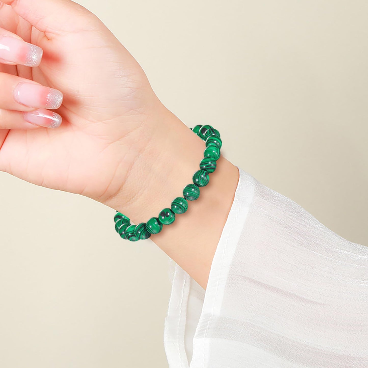 Udolfly Womens Crystal Beaded Bracelets for Women Men Protective Energy Bracelet Natural Gemstone Bead Bracelet 6mm Malachite
