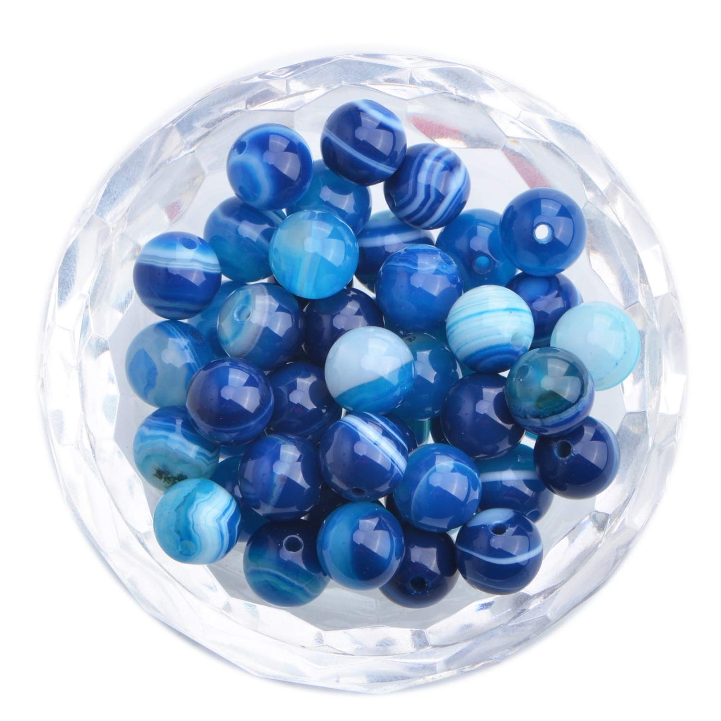 80Pcs Natural Crystal Beads Stone Gemstone Round Loose Energy Healing Beads with Free Crystal Stretch Cord for Jewelry Making (Blue Agate, 10mm)