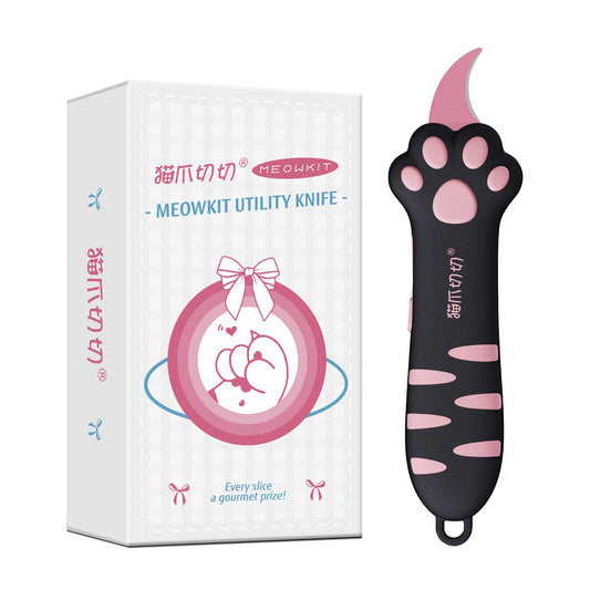 MEOWKIT Cat Paw Box Cutter Retractable with Cat Paw Handle, Multifunctional Knife Set (Black)