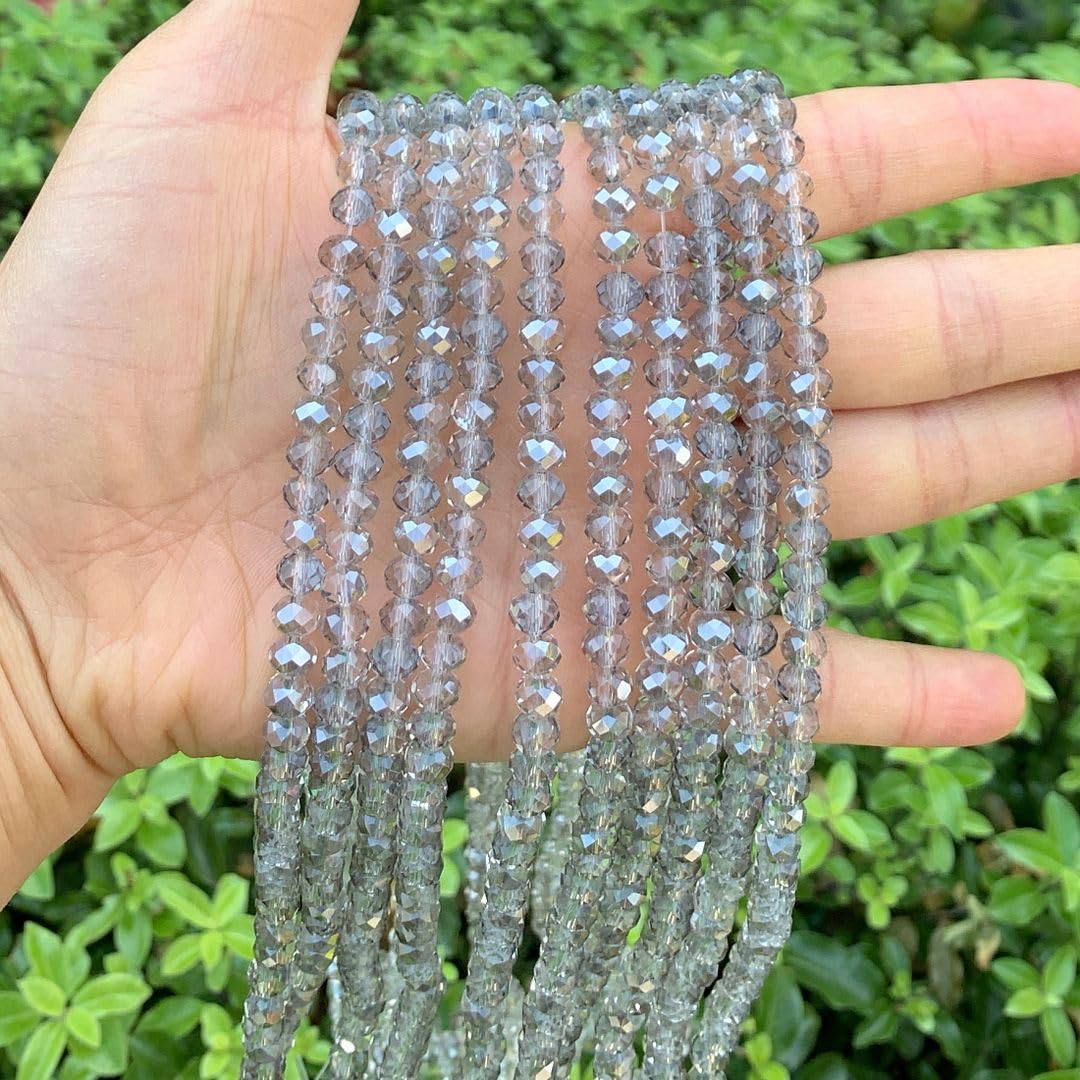 1000pcs Czech Faceted Rondelle Crystal Glass Loose Beads 6mm Spacer Bulk Silver Champagne for DIY Craft Jewelry Making CCR629