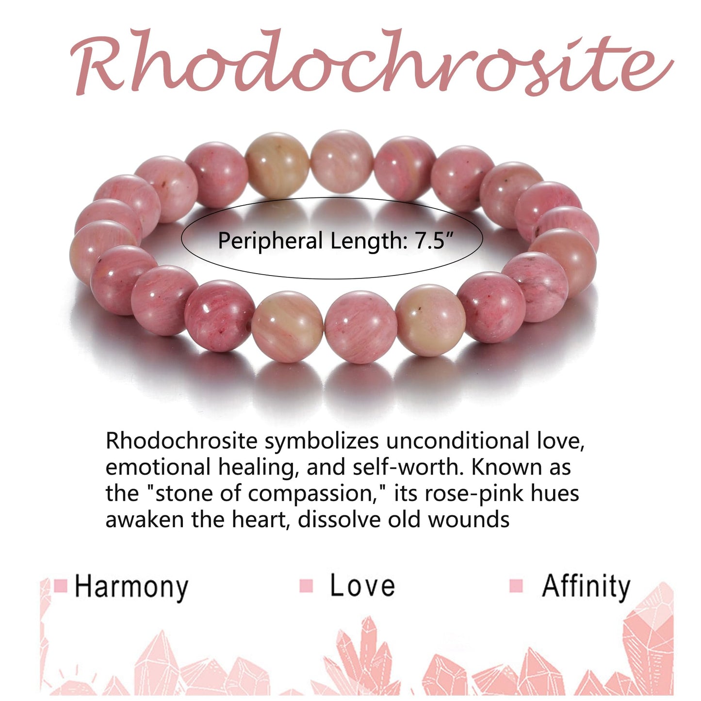 Udolfly Womens Crystal Beaded Bracelets for Women Men Protective Energy Bracelet Natural Gemstone Bead Bracelet 8mm Rhodochrosite