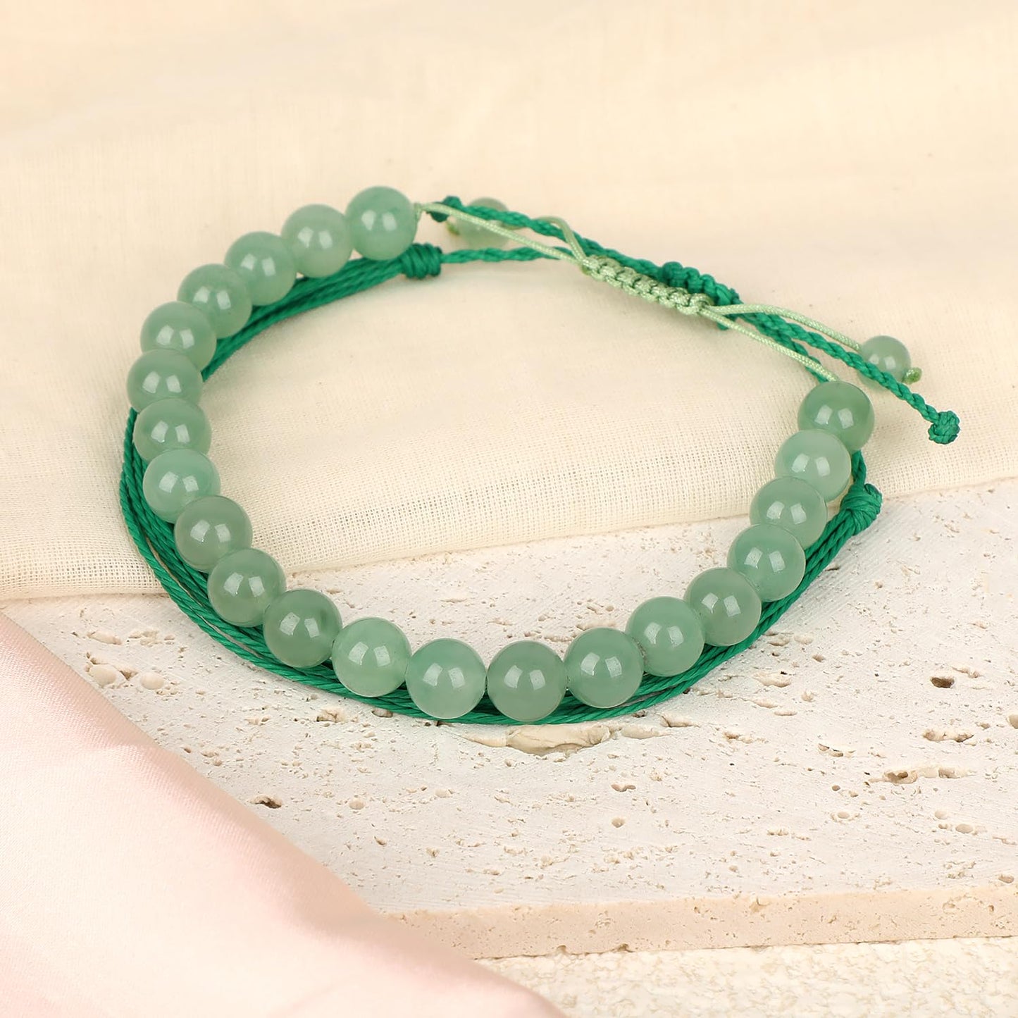 LPBeads 8mm Green Aventurine Bracelet with Handmade Rope Bracelet Size Adjustable Natural Stone Crystal Healing Bracelets Gifts for Unisex Adults