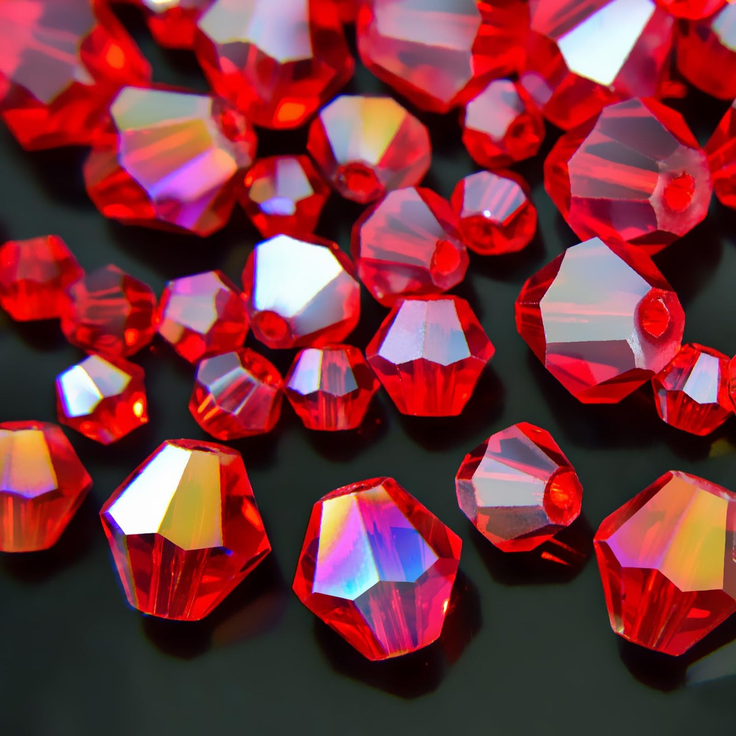 1550PCS Bicone Crystal Glass Beads Set for Jewelry Making, 3mm 4mm 6mm 8mm Sparkling Faceted Beads Sorted by Size for Bracelets, Necklaces, Suncatchers & DIY Crafts(Red)