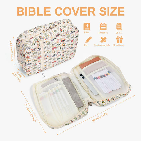 Hibilog Bible Cover Case for Women, Quilted Cotton Bible Study Book Carrying Case, Gift for Christians Top Handle & Zippered