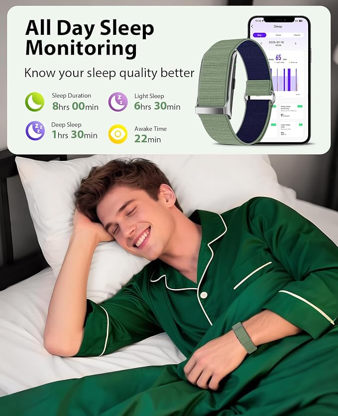 Smart Bracelet, Wearable Activity & Fitness Tracker Band, 24H Sleep Tracker, All-Day Continuous Heart Rate Blood Pressure Stress HRV Monitor, 170+ Sport Modes Smart Wristband with 2 Bands, Free APP