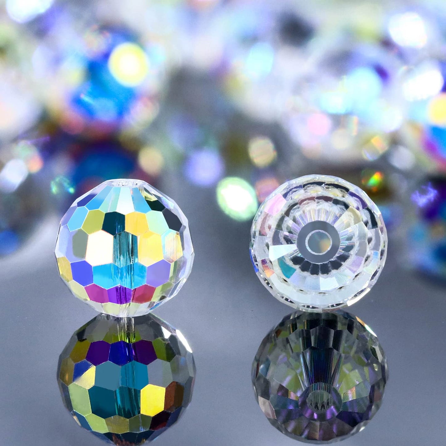 Dowarm 10MM Round Crystal Beads for Jewelry Making, Crystal AB Faceted Crystal Glass Beads for Crafts Bracelet Wind Chimes Suncatcher, #5003 Rondelle Spacer Beads, Loose Gemstones, 50PCS
