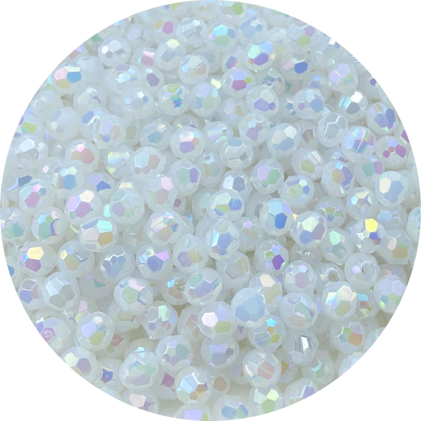 Tingoons 1000 PCS 6mm Acrylic Faceted Spacer Beads AB Color Glossy Round Loose Beads for Jewelry Making Bracelet Necklace Earring Ornament Wind Chimes Key Chains(White AB)