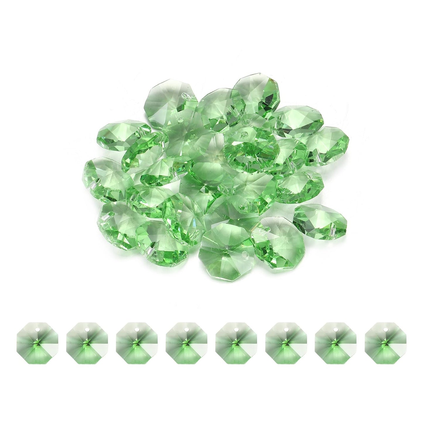 uxcell 25Pcs 1 Hole Crystal Octagon Beads, 14mm K9 Glass Hanging Chandelier Beads Prisms Parts for Crystal Chandeliers Lamp Hanging Pendant Jewelry DIY Craft, Fruit Green
