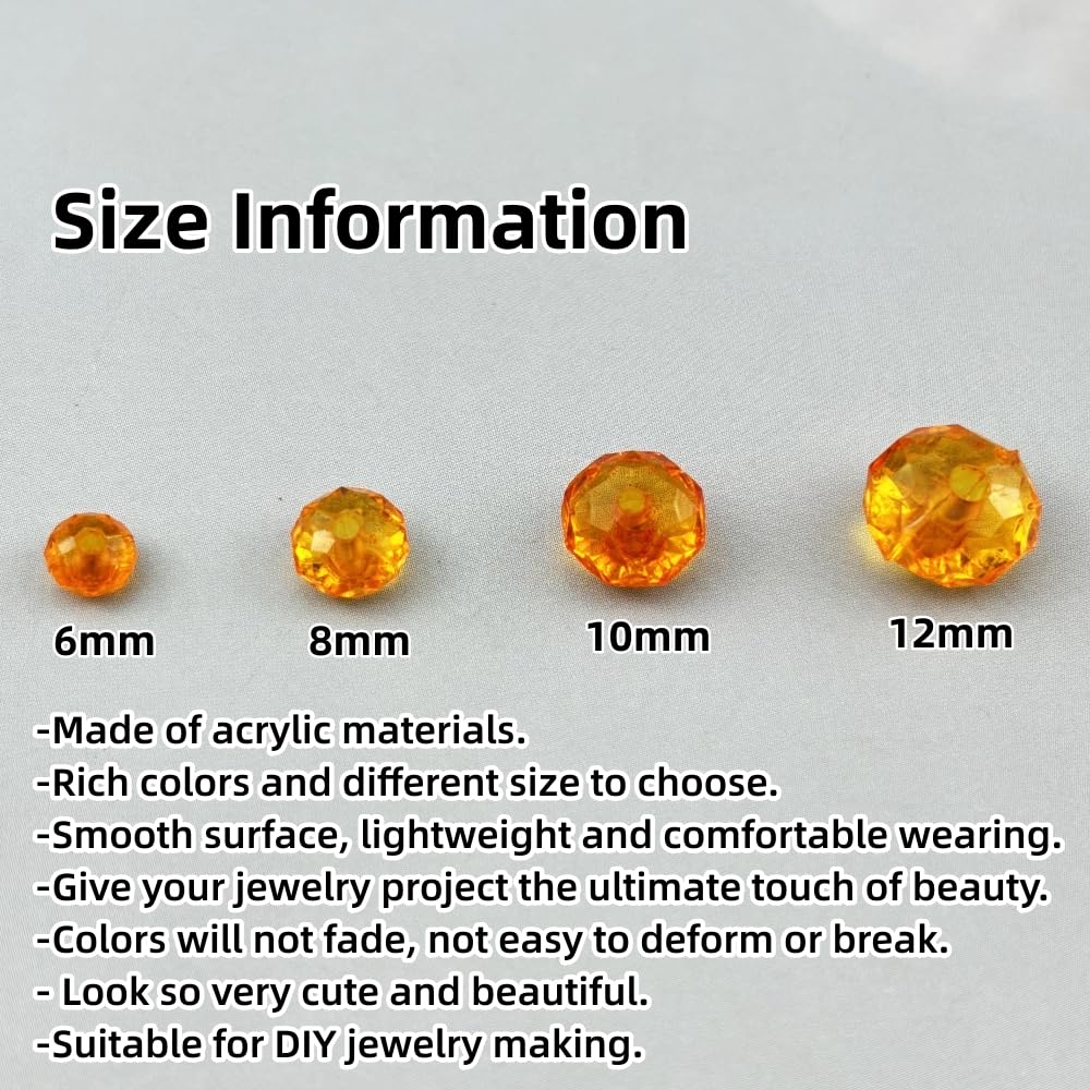 YHYPOCI 400pcs 8mm Acrylic Crystal Beads, Faceted Rondelle Acrylic Spacer Beads for Wind Chimes Bracelet Necklace Earring Keychain Jewelry Making DIY Crafts(Orange)