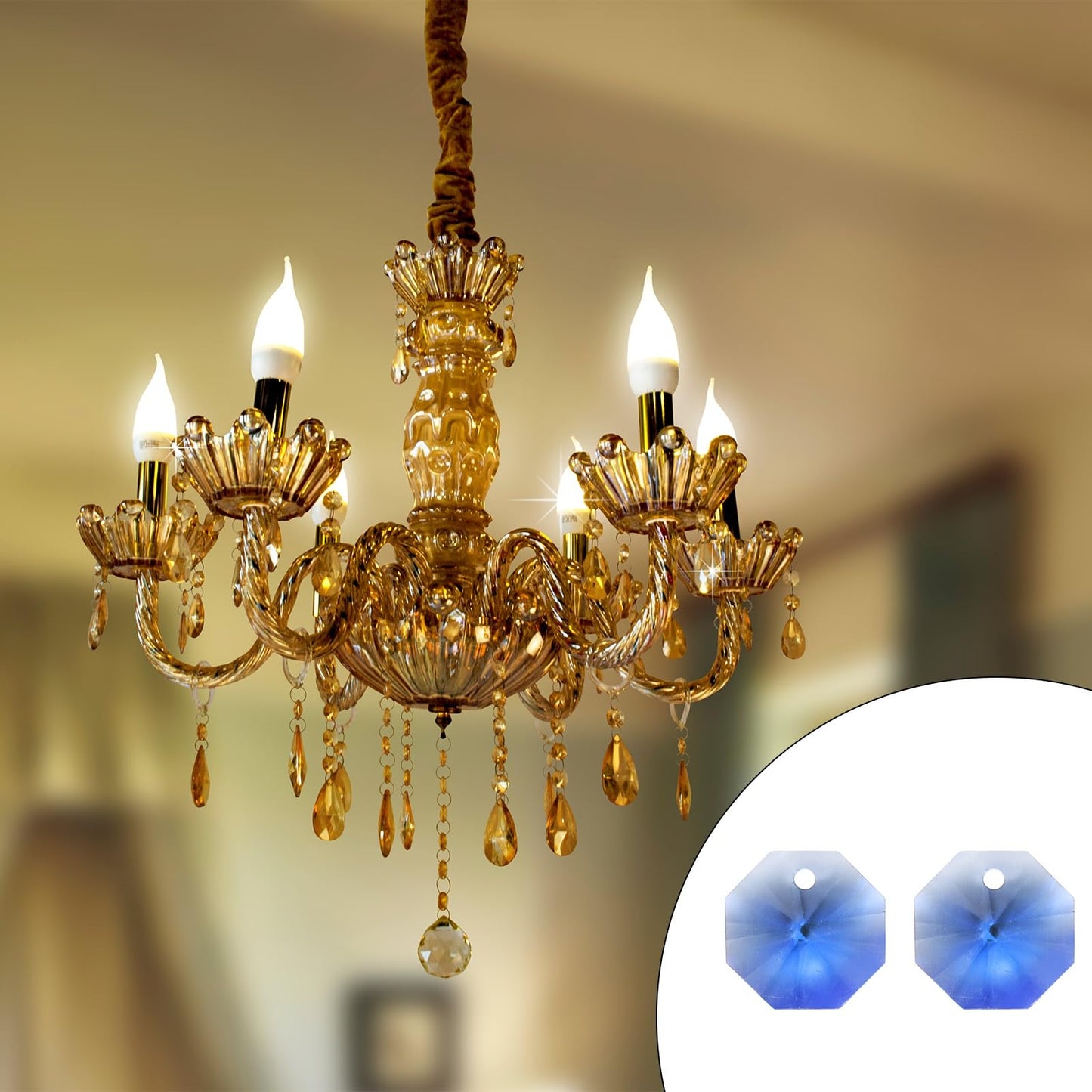 uxcell 50Pcs 1 Hole Crystal Octagon Beads, 14mm K9 Glass Hanging Chandelier Beads Prisms Parts for Crystal Chandeliers Lamp Hanging Pendant Jewelry DIY Craft, Blue