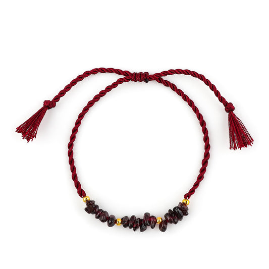 GEMSYMPHONY Red Garnet Gemstone Chips Rope Bracelet – Adjustable Handmade Crystal Chip Bead Bracelet for Women & Men, Natural Stone Healing Jewelry, Boho Style, Unisex Spiritual Gift (Red Garnet)