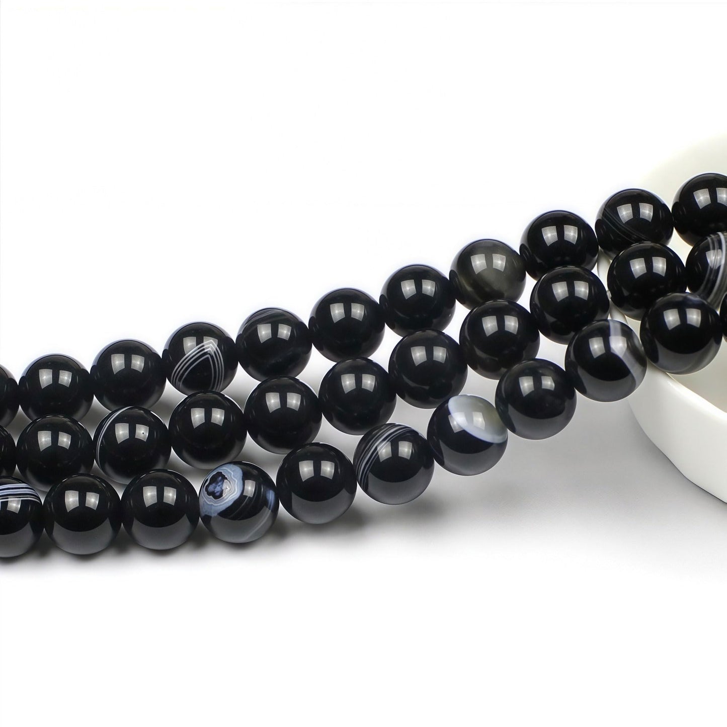 MJDCB Natural Black Striped Agate Round Loose Beads for Jewelry Making DIY Bracelet Necklace (8mm)