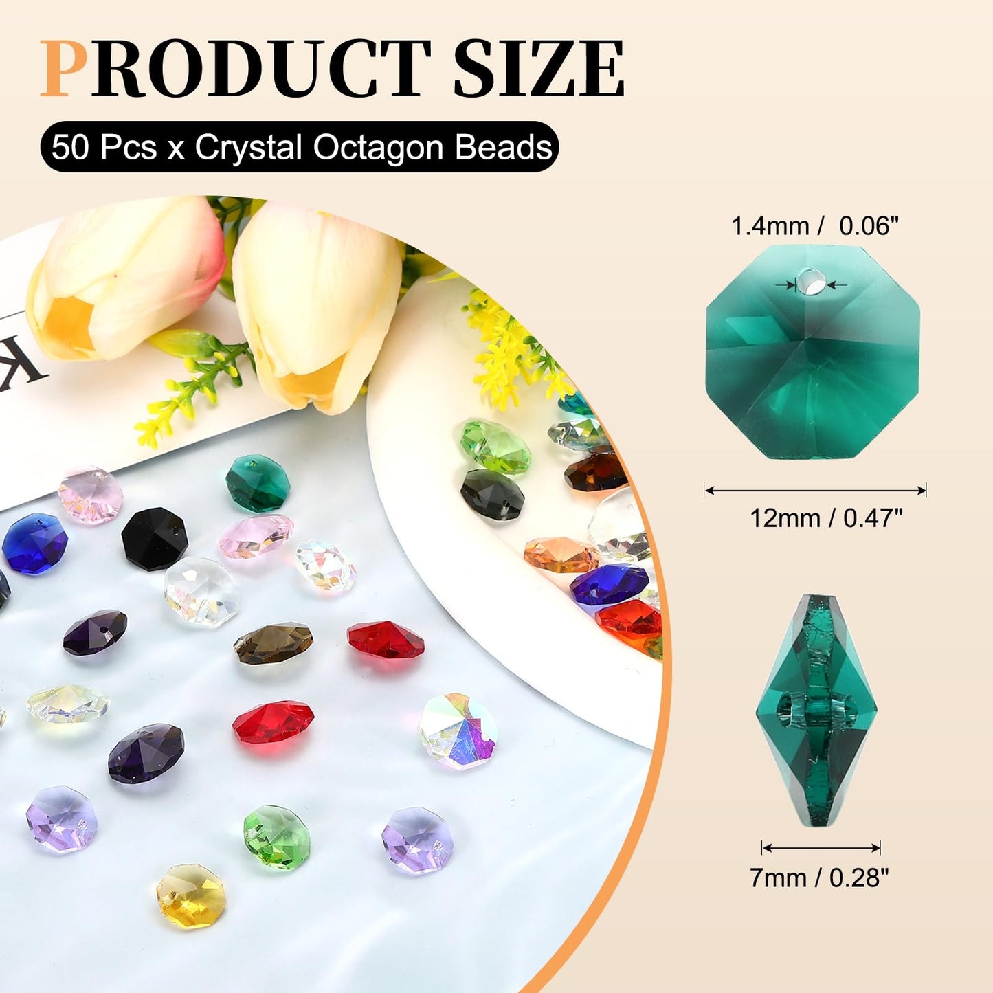 uxcell 50Pcs 1 Hole Crystal Octagon Beads, 12mm K9 Glass Hanging Chandelier Beads Prisms Parts for Crystal Chandeliers Lamp Hanging Pendant Jewelry DIY Craft, Peacock Green