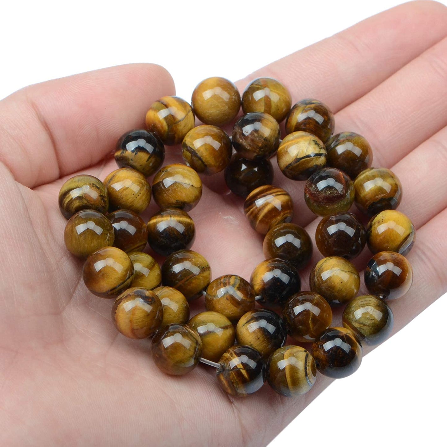 AD Beads Natural Gemstone Round Loose Beads 15" for Bracelet Necklace Earrings Jwelery Making Crafts DIY (10mm, Yellow Tiger Eye)