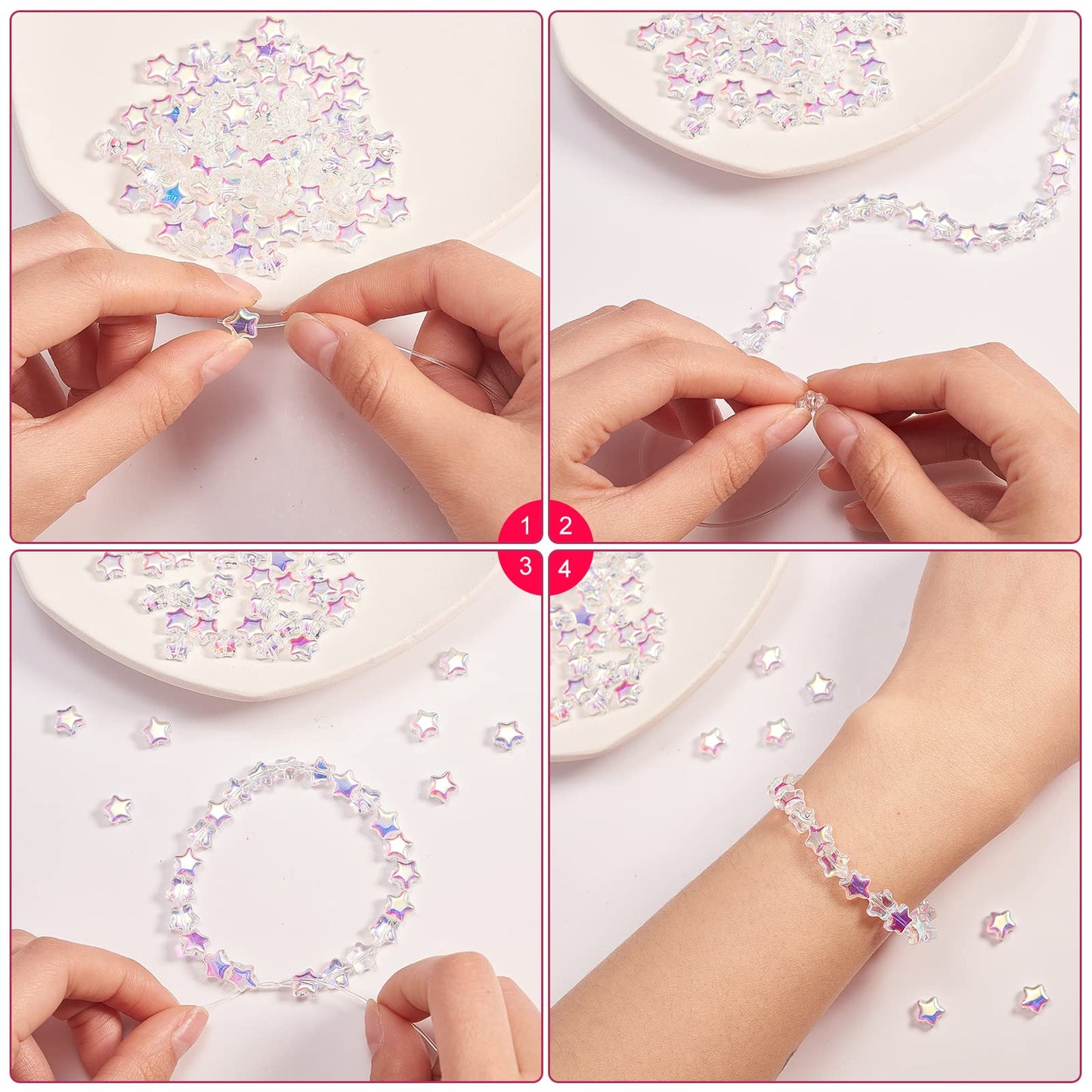 UR URLIFEHALL 100 Pcs Clear AB Star Glass Beads Twinkle Star Beads Tiny Glass Beads for Earring Bracelet Necklace Jewelry DIY Craft Making