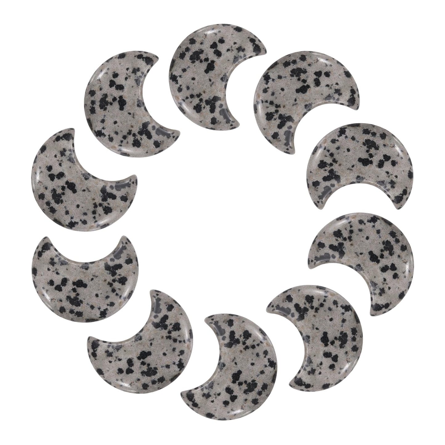 MECCANIXITY 10 Pcs Moon Crystal Worry Stone, 1.2 Inch Length Natural Spotted Jasper Moon Gemstone Bulk, Carved Pocket Stones for Meditation Balancing Pendant Decor